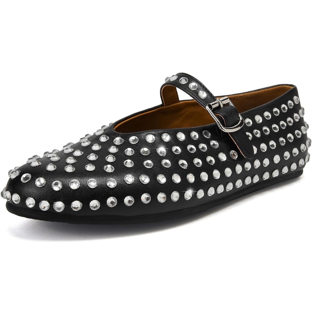 Studded Rhinestone Mary Jane Flats